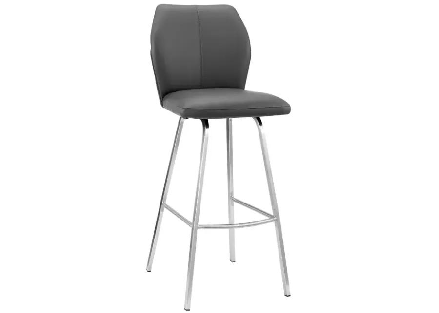 Tandy Gray Faux Leather and Brushed Stainless Steel 30" Bar Stool