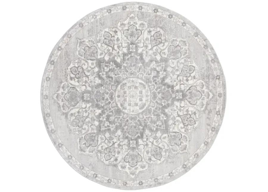 Brentwood 802 Grey / Ivory 8' X 8' Round Round Powerloomed Rug