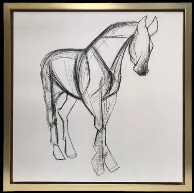 47x47, Hand Painted Elegant Horse Sketch, Blk/wht