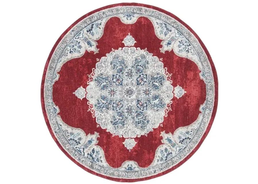 Brentwood 867 Red / Ivory 3' X 3' Round Round Powerloomed Rug