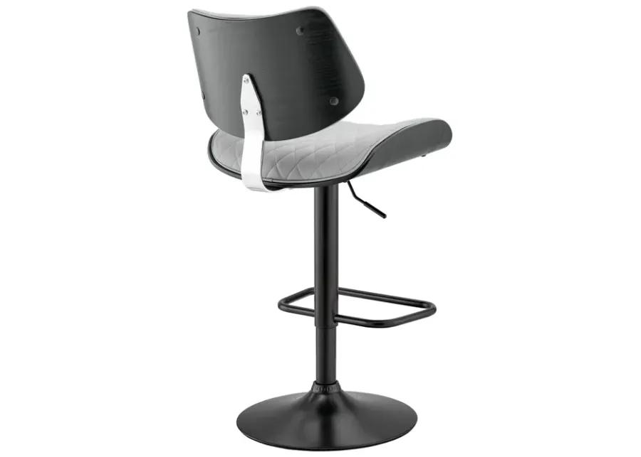 Leland Adjustable Gray Faux Leather and Black Finish Bar Stool