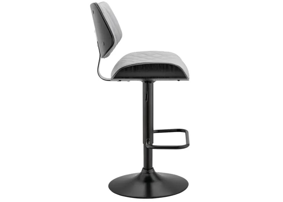 Leland Adjustable Gray Faux Leather and Black Finish Bar Stool