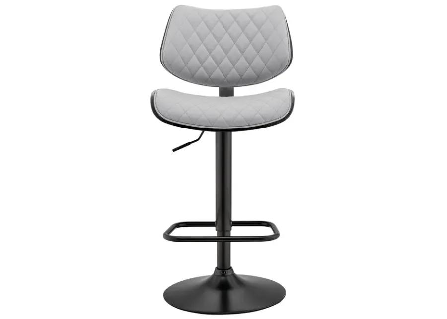 Leland Adjustable Gray Faux Leather and Black Finish Bar Stool