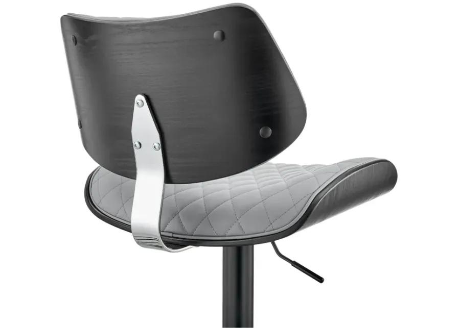 Leland Adjustable Gray Faux Leather and Black Finish Bar Stool