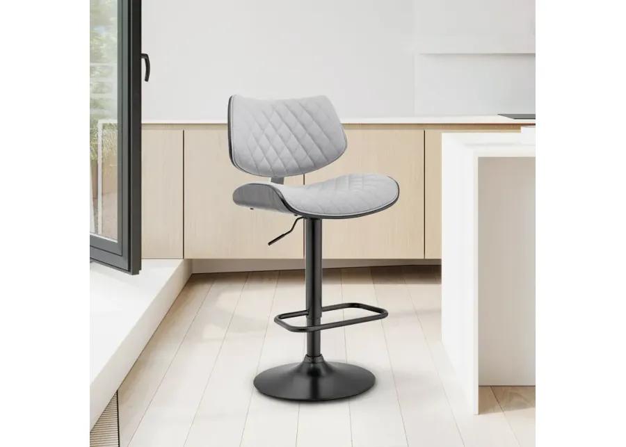 Leland Adjustable Gray Faux Leather and Black Finish Bar Stool