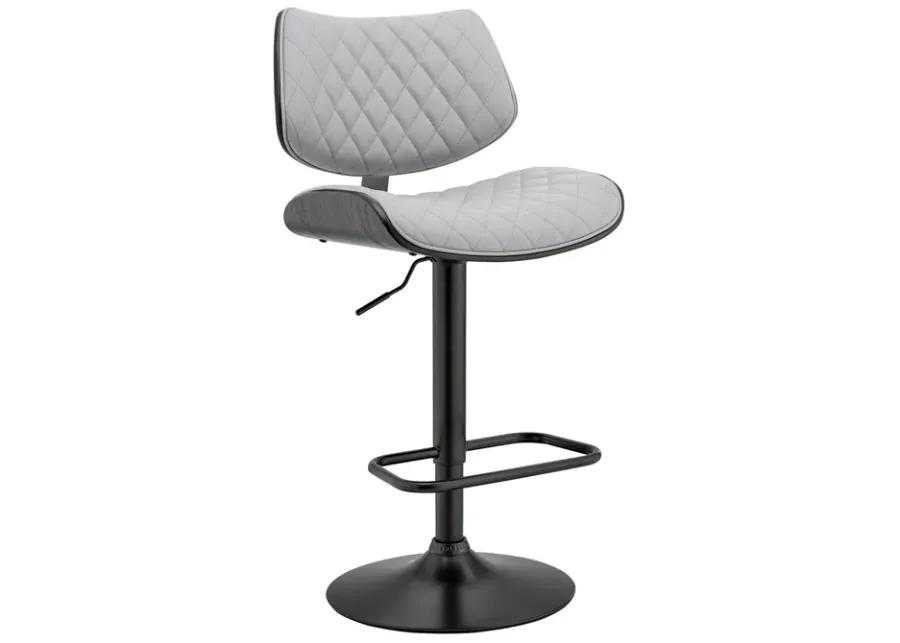 Leland Adjustable Gray Faux Leather and Black Finish Bar Stool