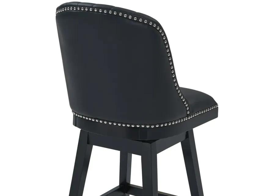 Journey 26" Counter Height Swivel Black Faux Leather and Black Wood Bar Stool