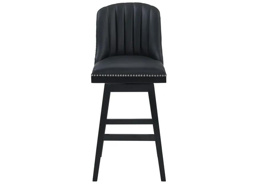 Journey 26" Counter Height Swivel Black Faux Leather and Black Wood Bar Stool