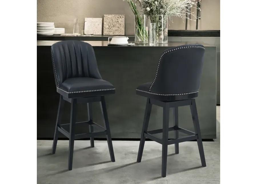 Journey 26" Counter Height Swivel Black Faux Leather and Black Wood Bar Stool