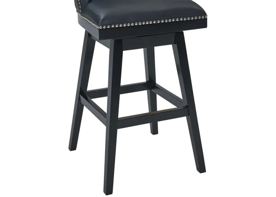 Journey 26" Counter Height Swivel Black Faux Leather and Black Wood Bar Stool