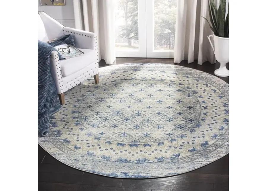 Brentwood 899 Light Grey / Blue 9' X 9' Round Round Powerloomed Rug