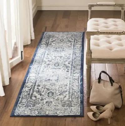 Brentwood 851 Light Grey / Blue 2' X 6' Runner Powerloomed Rug