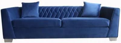 Cambridge Contemporary Sofa in Brushed Stainless Steel and Blue Velvet