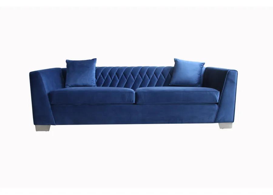 Cambridge Contemporary Sofa in Brushed Stainless Steel and Blue Velvet