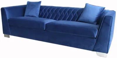 Cambridge Contemporary Sofa in Brushed Stainless Steel and Blue Velvet