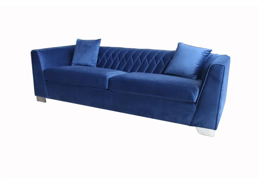 Cambridge Contemporary Sofa in Brushed Stainless Steel and Blue Velvet