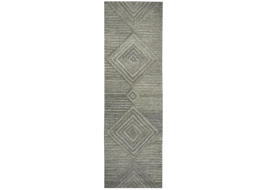 Suffolk Gray/Natural Geometric/Solid Wool 2'6" x 8' Runner Rug