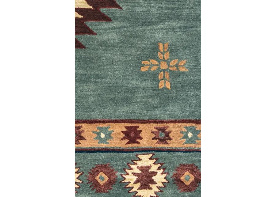 Southwest Green Southwest/Tribal Wool 2'6" x 10' Runner Rug