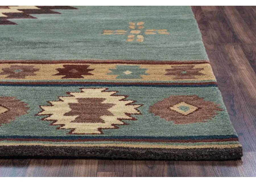 Southwest Green Southwest/Tribal Wool 2'6" x 10' Runner Rug