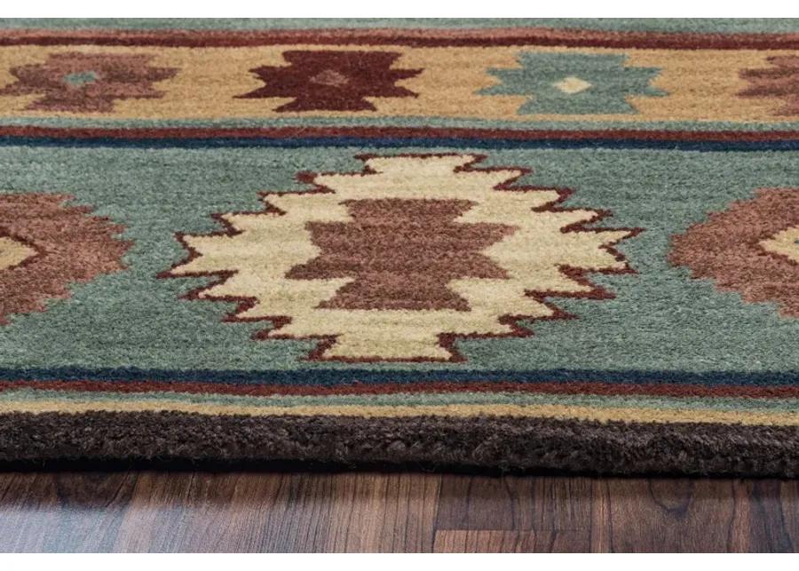 Southwest Green Southwest/Tribal Wool 2'6" x 10' Runner Rug