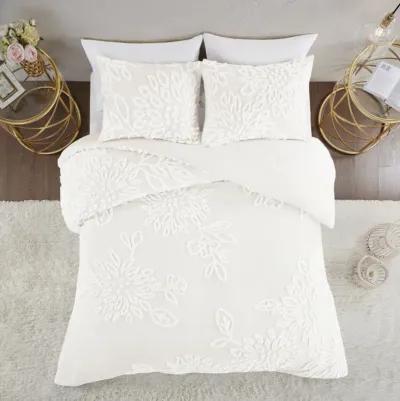 Madison Park Veronica Off-White 3 Piece Tufted Cotton Chenille Floral Comforter Set