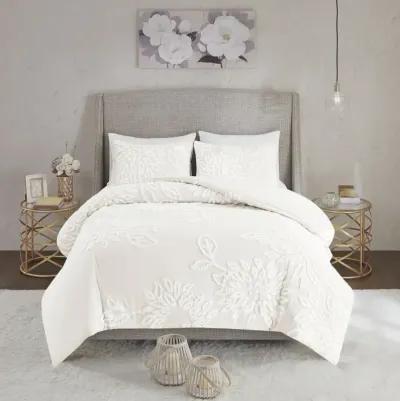 Madison Park Veronica Off-White 3 Piece Tufted Cotton Chenille Floral Comforter Set