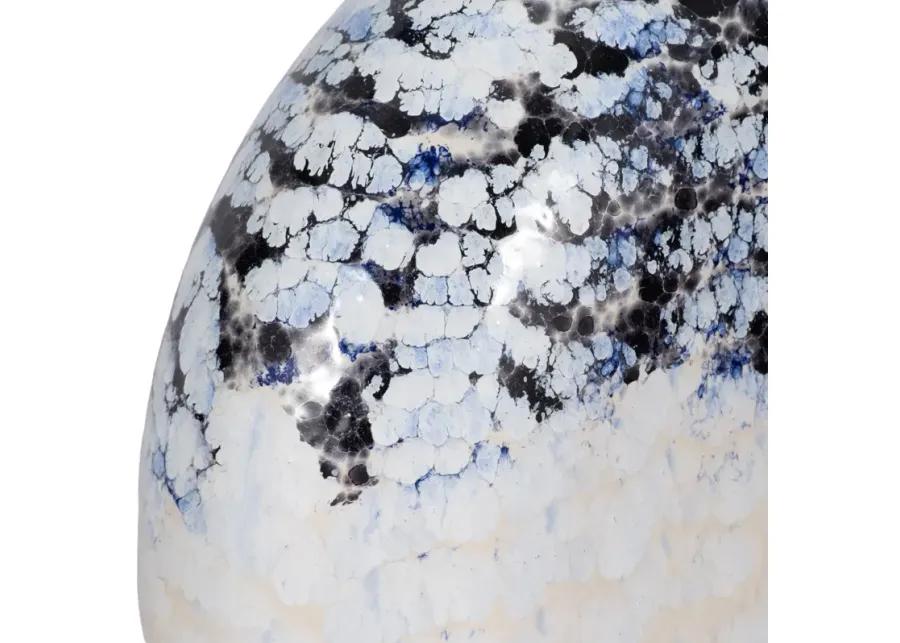 16" Round Metal Vase Arctic Finish, White/blue