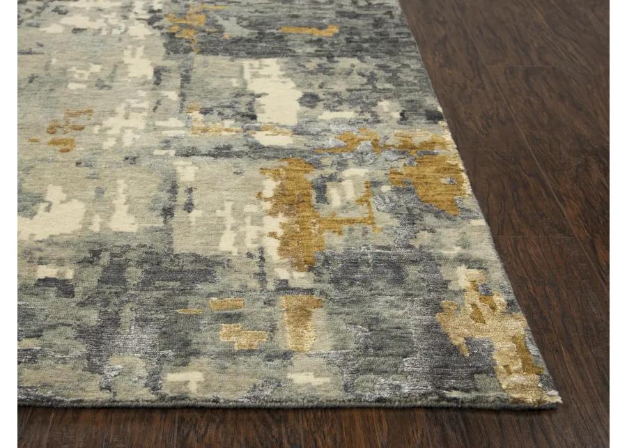 Finesse Gray/Beige Abstract Hand Spun New Zealand Wool/Tencel 6' x 9' Rectangle Rug