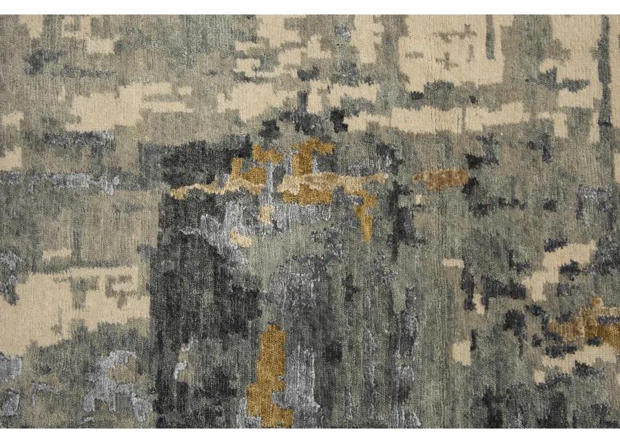 Finesse Gray/Beige Abstract Hand Spun New Zealand Wool/Tencel 6' x 9' Rectangle Rug