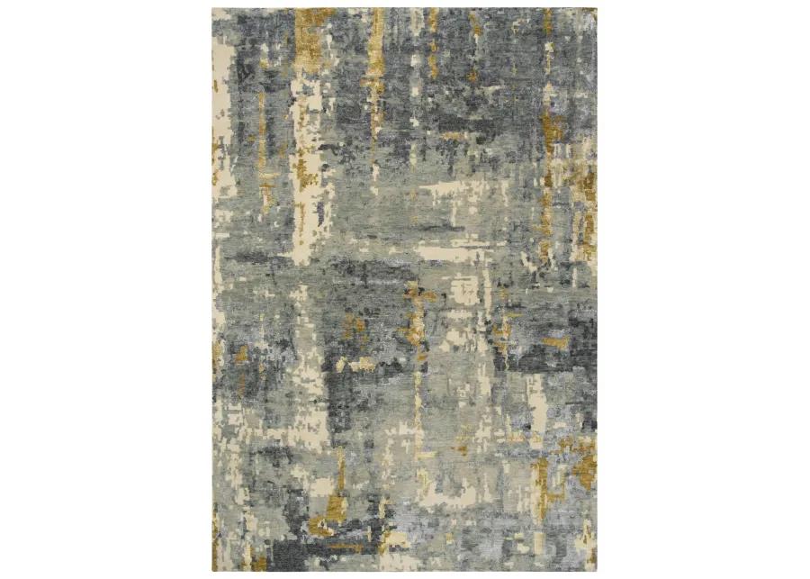 Finesse Gray/Beige Abstract Hand Spun New Zealand Wool/Tencel 6' x 9' Rectangle Rug