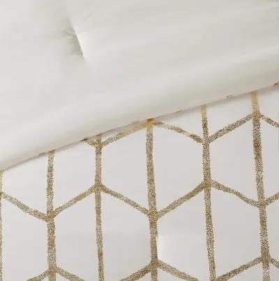 Intelligent Design Raina Ivory/Gold Metallic Printed Comforter Set