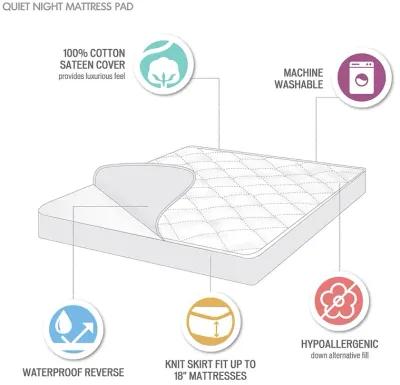 Madison Park Quiet Nights White 300 Thread Count Cotton Sateen Waterproof Mattress Pad