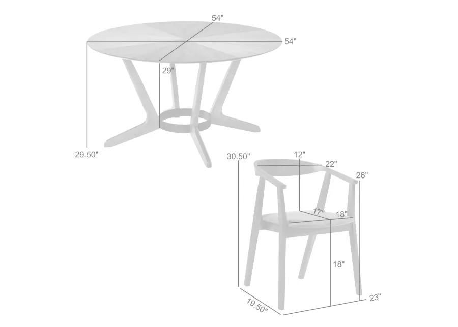 Santana 7 Piece Round Walnut Wood Dining Table Set with Orange Fabric