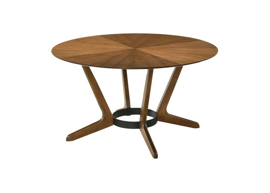 Santana 7 Piece Round Walnut Wood Dining Table Set with Orange Fabric