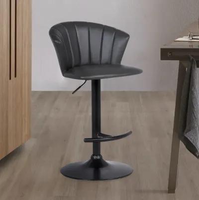 Fox 25.5" Counter Height Grey Faux Leather and Black Wood Mid-Century Modern Bar Stool