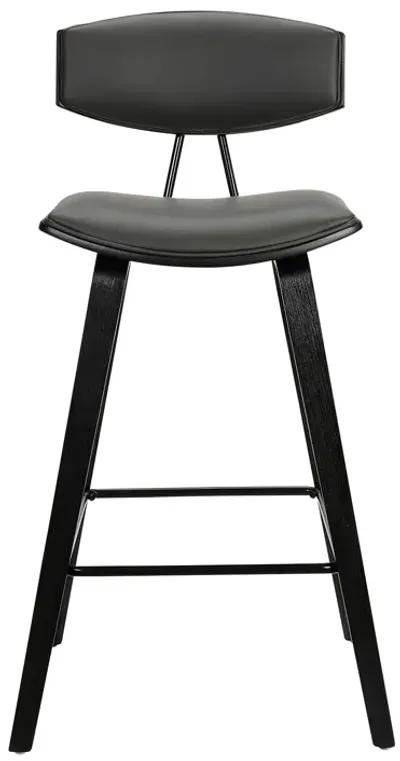 Fox 25.5" Counter Height Grey Faux Leather and Black Wood Mid-Century Modern Bar Stool