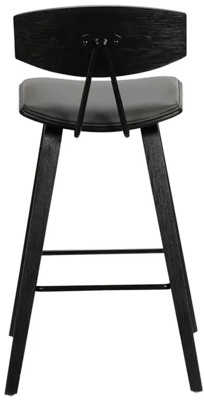 Fox 25.5" Counter Height Grey Faux Leather and Black Wood Mid-Century Modern Bar Stool