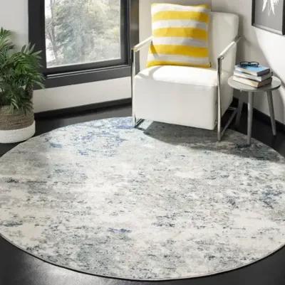 Brentwood 822 Light Grey / Blue 3' X 3' Round Round Powerloomed Rug