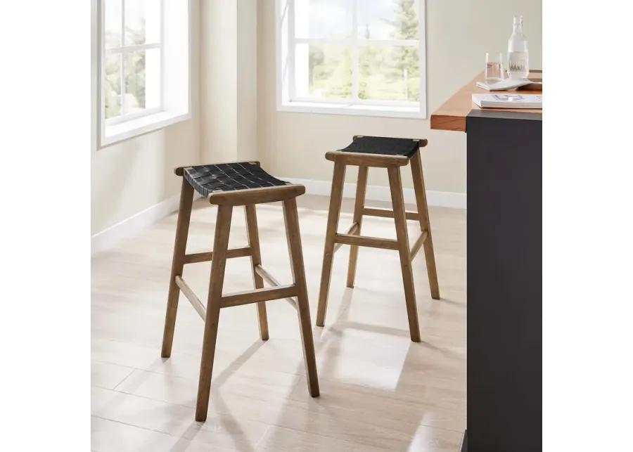 Saoirse Faux Leather Wood Bar Stool - Set of 2