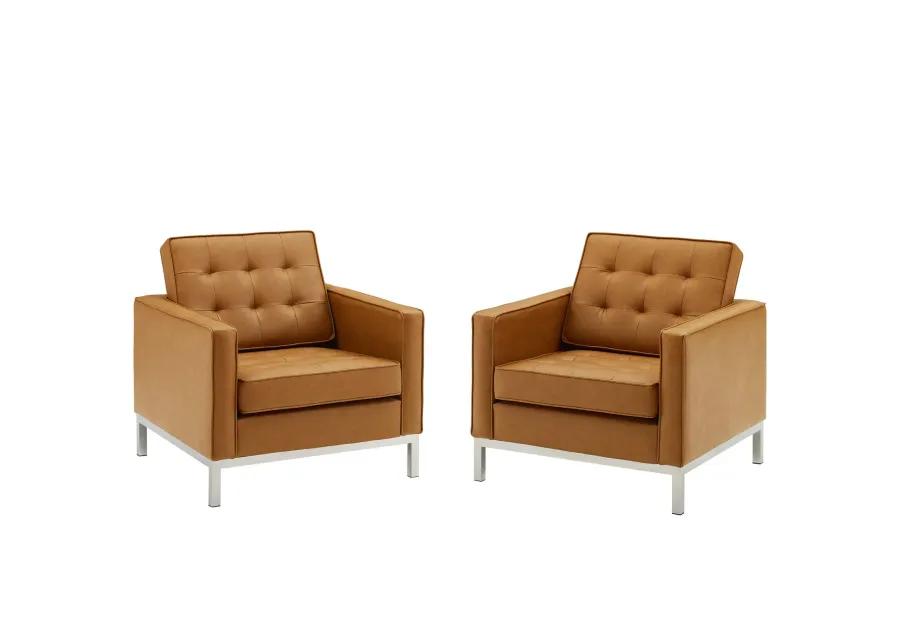 Loft Tufted Upholstered Faux Leather Armchair Set of 2