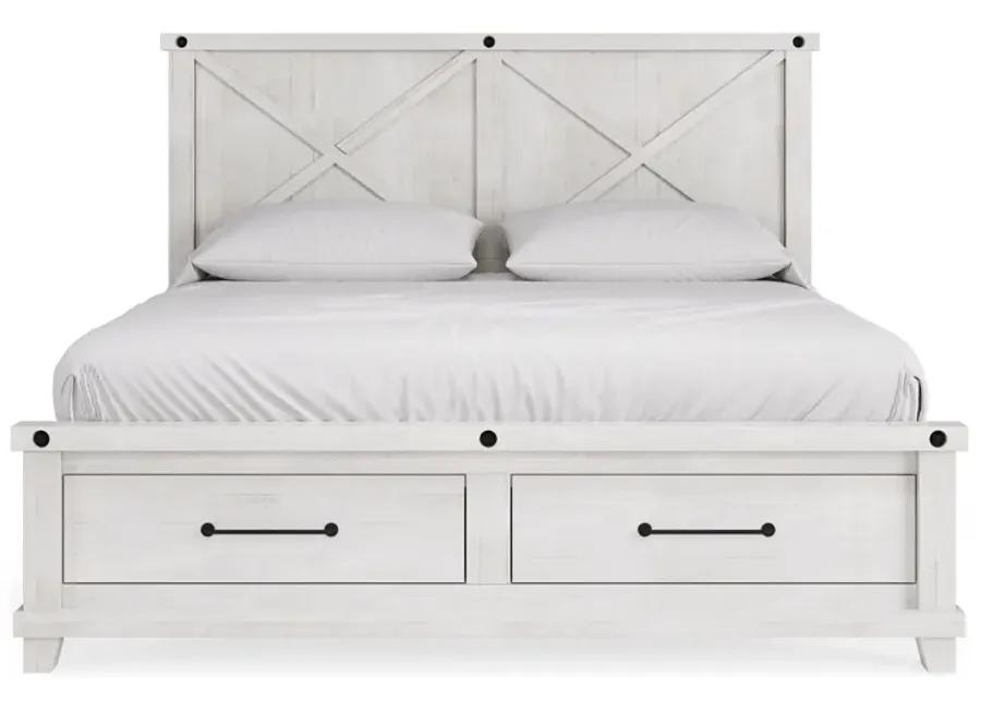 Yosemite Full-size Solid Wood Footboard Storage Bed in Rustic White