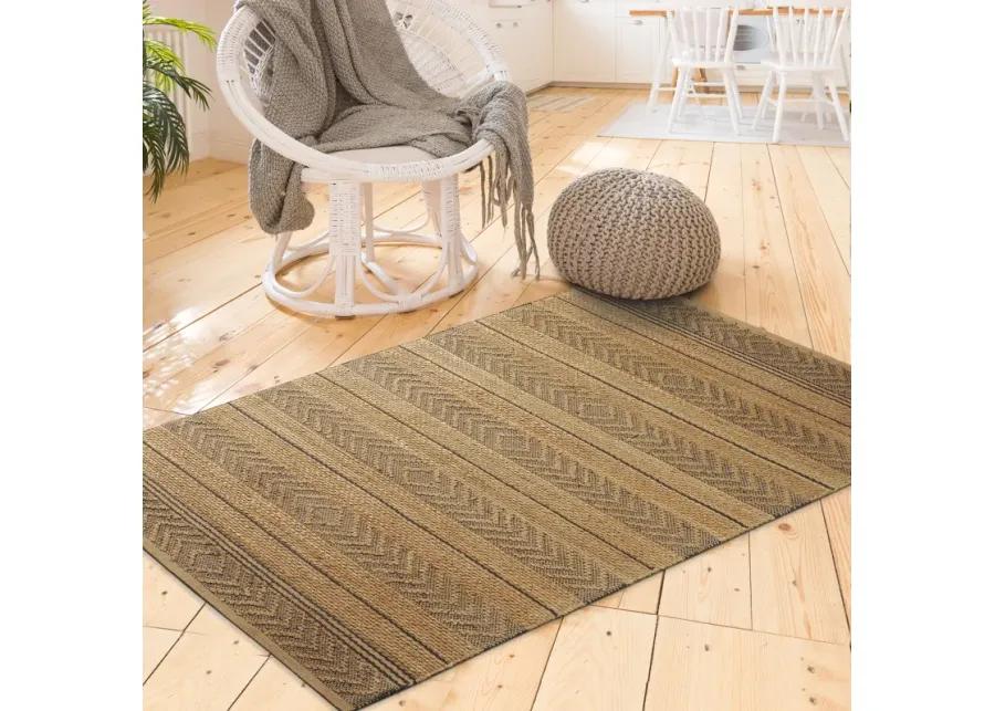 Earl Tan/ Black Geometric Farmhouse Organic Jute Indoor Area Rug 5' x 7'9"