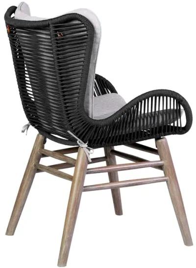 Fanny Outdoor Patio Dining Chair in Light Eucalyptus Wood and Charcoal Rope