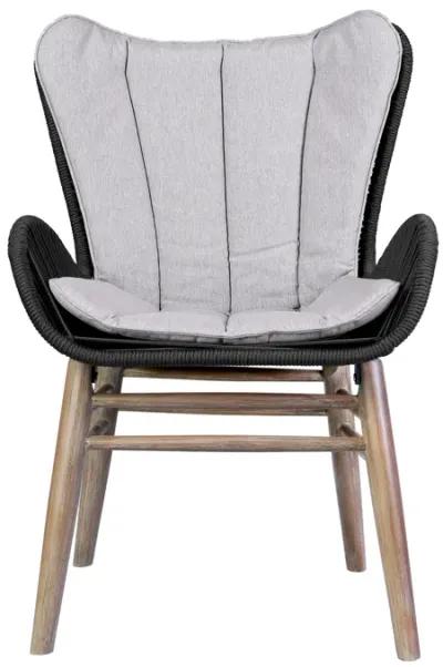 Fanny Outdoor Patio Dining Chair in Light Eucalyptus Wood and Charcoal Rope