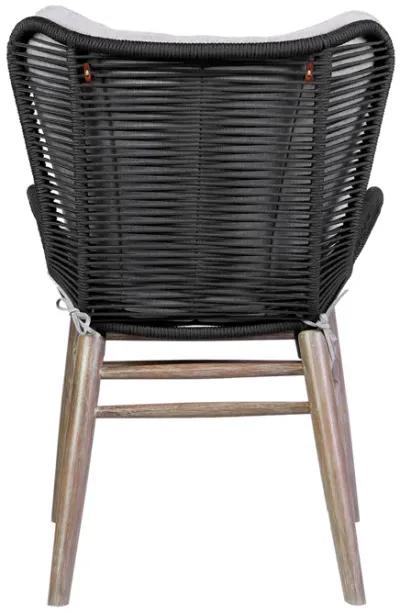 Fanny Outdoor Patio Dining Chair in Light Eucalyptus Wood and Charcoal Rope