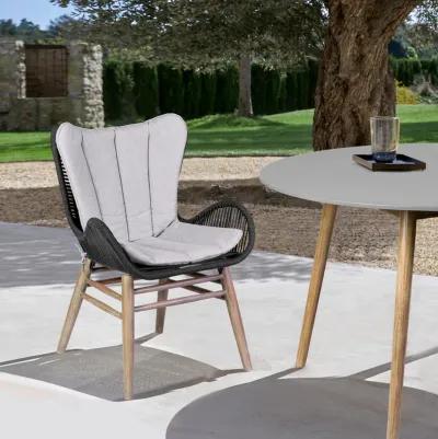 Fanny Outdoor Patio Dining Chair in Light Eucalyptus Wood and Charcoal Rope