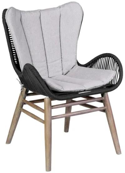 Fanny Outdoor Patio Dining Chair in Light Eucalyptus Wood and Charcoal Rope