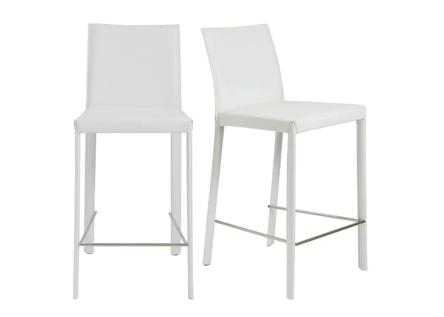 Hasina Counter Stool in White with Polished Stainless Steel Legs - Set of 2