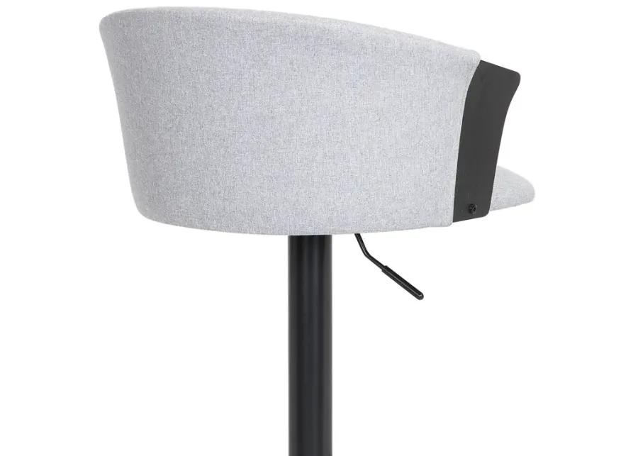 Lydia Adjustable Black Wood Bar Stool in Light Gray Fabric with Black Metal