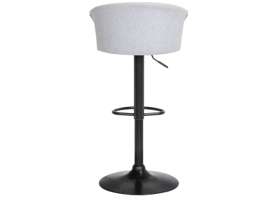 Lydia Adjustable Black Wood Bar Stool in Light Gray Fabric with Black Metal